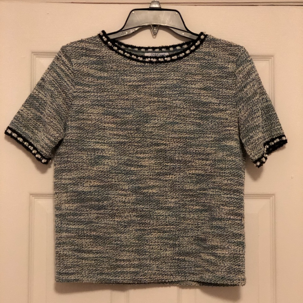 Zara Blue Tweed Top